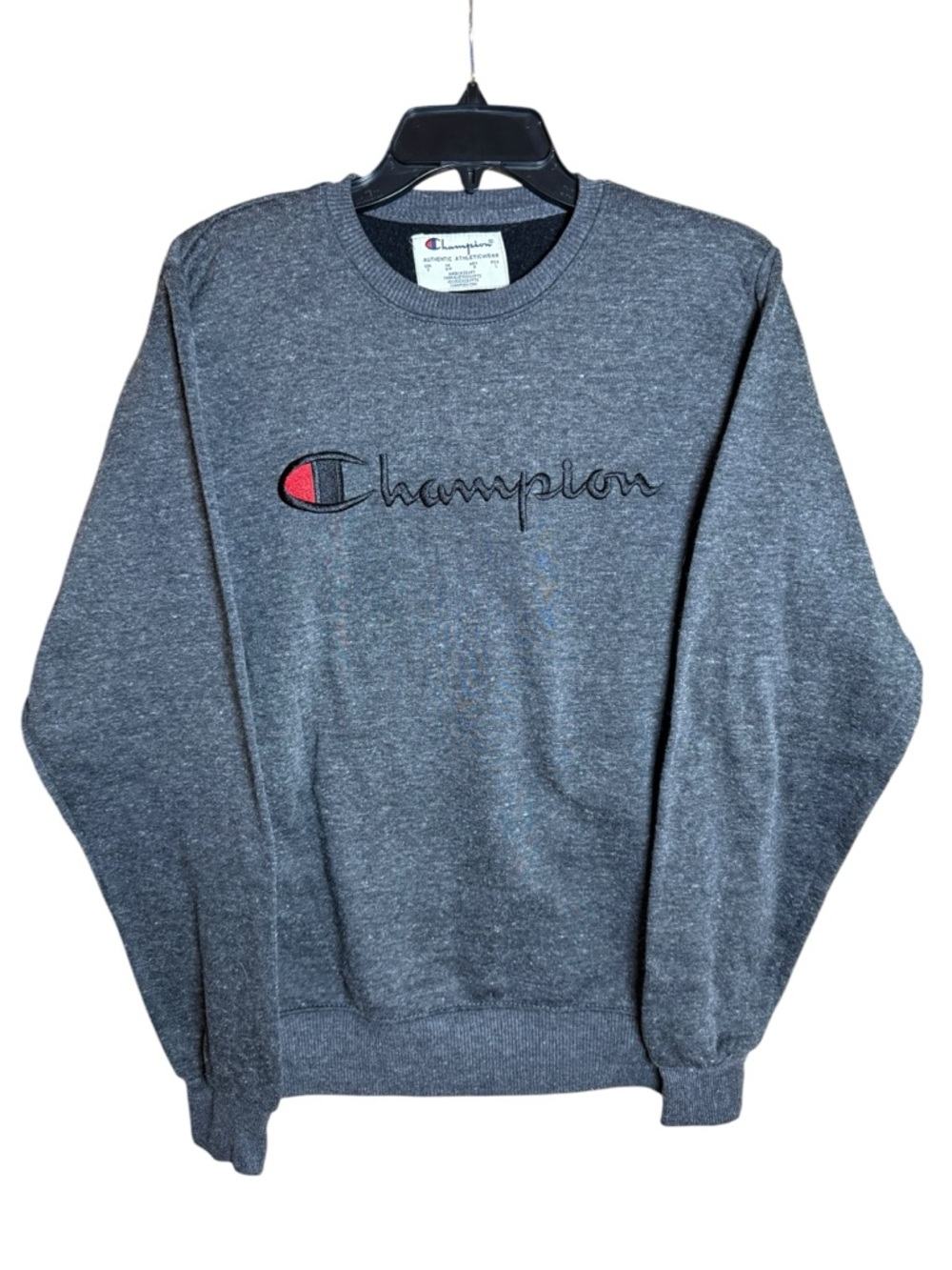 Champion Powerblend Script Logo Crewneck Sweatshirt in Granite Heather Small